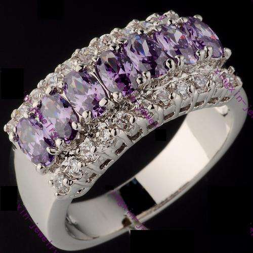 Ladies Stunning 10KT White Gold Filled Ring with Purple Amethyst Stone
